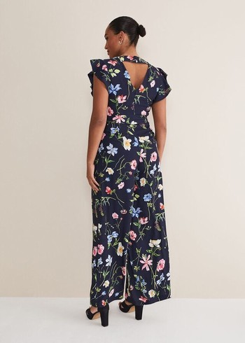 Phase Eight Kallie Floral Wide Leg Jumpsuit Navy/Multicolor Australia | KZ4902158